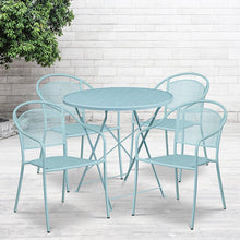Load image into Gallery viewer, 30" Round Sky Blue Indoor-Steel Folding Patio Table Set with 4 Round Back Chairs
