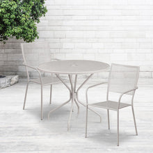 Load image into Gallery viewer, 35.25" Round Light Gray Indoor-Outdoor Steel Patio Table Set with 2 Back Chairs