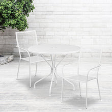Load image into Gallery viewer, 35.25" Round White Indoor-Outdoor Steel Patio Table Set with 2 Back Chairs