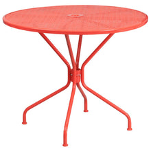 Load image into Gallery viewer, 35.25" Round Coral Indoor-Outdoor Steel Patio Table Set with 4 Back Chairs