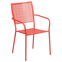 Load image into Gallery viewer, 35.25" Round Coral Indoor-Outdoor Steel Patio Table Set with 4 Back Chairs