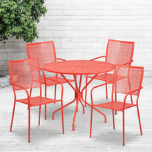 Load image into Gallery viewer, 35.25" Round Coral Indoor-Outdoor Steel Patio Table Set with 4 Back Chairs