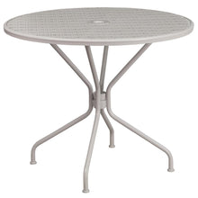 Load image into Gallery viewer, 35.25" Round Light Gray Indoor-Outdoor Steel Patio Table Set with 4 Back Chairs