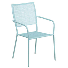 Load image into Gallery viewer, 35.25" Round Sky Blue Indoor-Outdoor Steel Patio Table Set with 4 Back Chairs