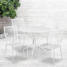 Load image into Gallery viewer, 35.25" Round White Indoor-Outdoor Steel Patio Table Set with 4 Back Chairs