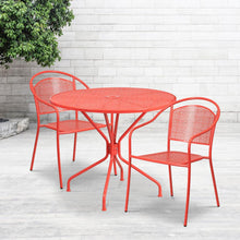 Load image into Gallery viewer, 35.25" Round Coral Indoor-Outdoor Steel Patio Table Set with 2 Round Back Chairs