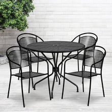 Load image into Gallery viewer, 35.25" Round Black Indoor-Outdoor Steel Patio Table Set with 4 Round Back Chairs