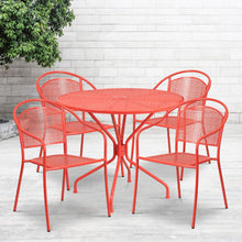 Load image into Gallery viewer, 35.25" Round Coral Indoor-Outdoor Steel Patio Table Set with 4 Round Back Chairs