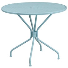 Load image into Gallery viewer, 35.25" Round Sky Blue Indoor-Steel Patio Table Set with 4 Round Back Chairs