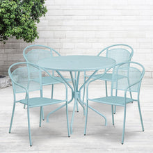 Load image into Gallery viewer, 35.25" Round Sky Blue Indoor-Steel Patio Table Set with 4 Round Back Chairs