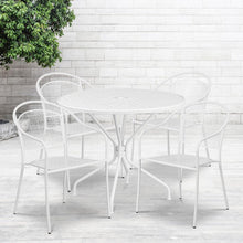Load image into Gallery viewer, 35.25" Round White Indoor-Outdoor Steel Patio Table Set with 4 Round Back Chairs