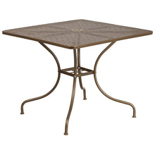 Load image into Gallery viewer, 35.5" Square Gold Indoor-Outdoor Steel Patio Table Set with 2 Square Back Chairs
