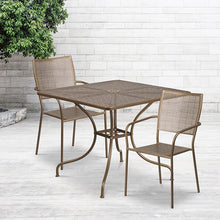 Load image into Gallery viewer, 35.5" Square Gold Indoor-Outdoor Steel Patio Table Set with 2 Square Back Chairs