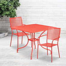 Load image into Gallery viewer, 35.5" Coral Indoor-Outdoor Steel Patio Table Set with 2 Back Chairs
