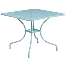 Load image into Gallery viewer, 35.5" Sky Blue Indoor-Outdoor Steel Patio Table Set with 2 Back Chairs