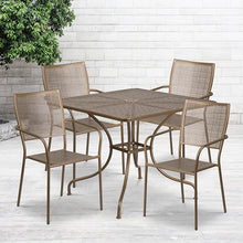 Load image into Gallery viewer, 35.5" Square Gold Indoor-Outdoor Steel Patio Table Set with 4 Square Back Chairs