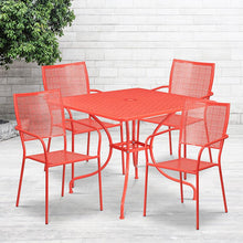 Load image into Gallery viewer, 35.5" Coral Indoor-Outdoor Steel Patio Table Set with 4 Back Chairs