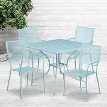 Load image into Gallery viewer, 35.5" Sky Blue Indoor-Outdoor Steel Patio Table Set with 4 Back Chairs