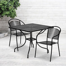 Load image into Gallery viewer, 35.5" Square Black Indoor-Outdoor Steel Patio Table Set with 2 Round Back Chairs