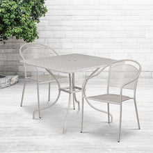 Load image into Gallery viewer, 35.5" Light Gray Indoor-Outdoor Steel Patio Table Set with 2 Round Back Chairs