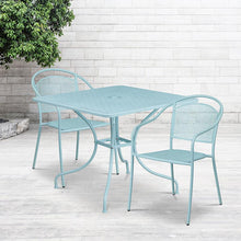Load image into Gallery viewer, 35.5" Sky Blue Indoor-Outdoor Steel Patio Table Set with 2 Round Back Chairs