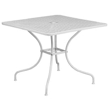Load image into Gallery viewer, 35.5" Square White Indoor-Outdoor Steel Patio Table Set with 2 Round Back Chairs