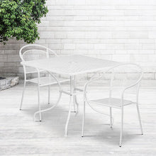 Load image into Gallery viewer, 35.5" Square White Indoor-Outdoor Steel Patio Table Set with 2 Round Back Chairs