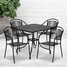 Load image into Gallery viewer, 35.5" Square Black Indoor-Outdoor Steel Patio Table Set with 4 Round Back Chairs