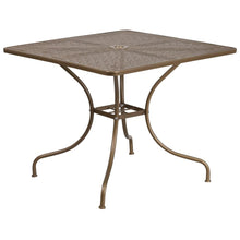 Load image into Gallery viewer, 35.5" Square Gold Indoor-Outdoor Steel Patio Table Set with 4 Round Back Chairs