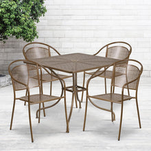 Load image into Gallery viewer, 35.5" Square Gold Indoor-Outdoor Steel Patio Table Set with 4 Round Back Chairs