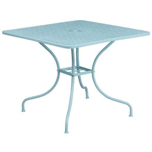 Load image into Gallery viewer, 35.5" Sky Blue Indoor-Outdoor Steel Patio Table Set with 4 Round Back Chairs