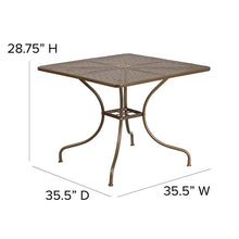 Load image into Gallery viewer, 35.5" Square Gold Indoor-Outdoor Steel Patio Table with Umbrella Hole