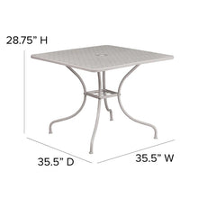Load image into Gallery viewer, 35.5" Square Light Gray Indoor-Outdoor Steel Patio Table with Umbrella Hole
