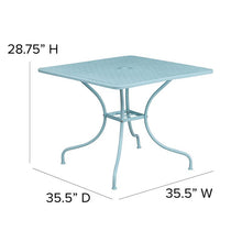 Load image into Gallery viewer, 35.5" Square Sky Blue Indoor-Outdoor Steel Patio Table with Umbrella Hole