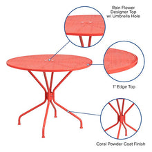 Load image into Gallery viewer, 35.25" Round Coral Indoor-Outdoor Steel Patio Table with Umbrella Hole