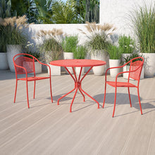 Load image into Gallery viewer, 35.25" Round Coral Indoor-Outdoor Steel Patio Table with Umbrella Hole