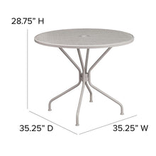Load image into Gallery viewer, 35.25" Round Light Gray Indoor-Outdoor Steel Patio Table with Umbrella Hole