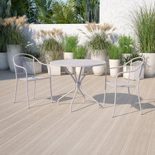 Load image into Gallery viewer, 35.25" Round Light Gray Indoor-Outdoor Steel Patio Table with Umbrella Hole