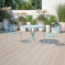 Load image into Gallery viewer, 35.25" Round Sky Blue Indoor-Outdoor Steel Patio Table with Umbrella Hole