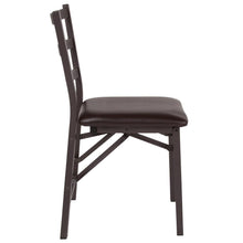 Load image into Gallery viewer, HERCULES Series Brown Folding Ladder Back Metal Chair with Brown Vinyl Seat
