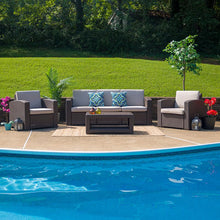 Load image into Gallery viewer, 4 Piece Outdoor Faux Rattan Chair, Sofa and Table Set in Seneca Chocolate Brown