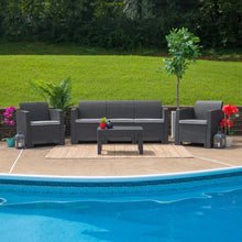 Load image into Gallery viewer, Dark Gray Faux Rattan Chair with All-Weather Seneca Light Gray Cushion