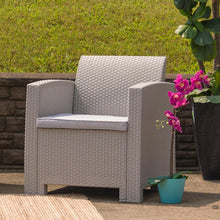 Load image into Gallery viewer, Light Gray Faux Rattan Chair with All-Weather Seneca Light Gray Cushion