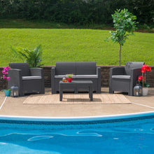 Load image into Gallery viewer, Dark Gray Faux Rattan Loveseat with All-Weather Seneca Light Gray Cushions