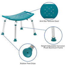 Load image into Gallery viewer, 300 Lb. Capacity, Adjustable Teal Bath, Shower Chair with Non-slip Feet