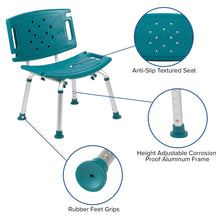 Load image into Gallery viewer, 300 Lb. Capacity, Adjustable Teal Bath, Shower Chair with Extra Large Back
