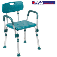 Load image into Gallery viewer, 300 Lb. Capacity Adjustable Teal Bath, Shower Chair with Quick Release Back