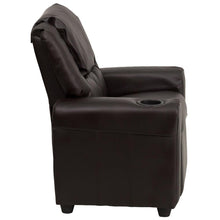 Load image into Gallery viewer, Contemporary Brown LeatherSoft Kids Recliner with Cup Holder and Headrest