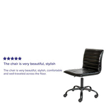 Load image into Gallery viewer, Low Back Armless Black Ribbed Swivel Task Office Chair with Black Frame and Base
