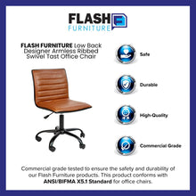 Load image into Gallery viewer, Low Back Armless Brown Ribbed Swivel Task Office Chair with Black Frame and Base